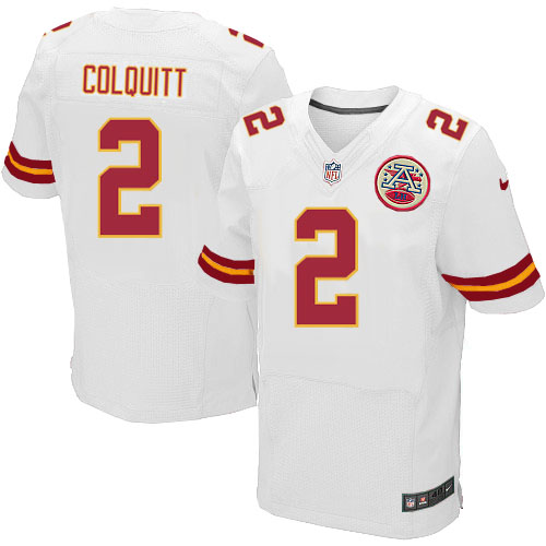 Men's Elite Dustin Colquitt Nike Jersey White Road - #2 NFL Kansas City Chiefs